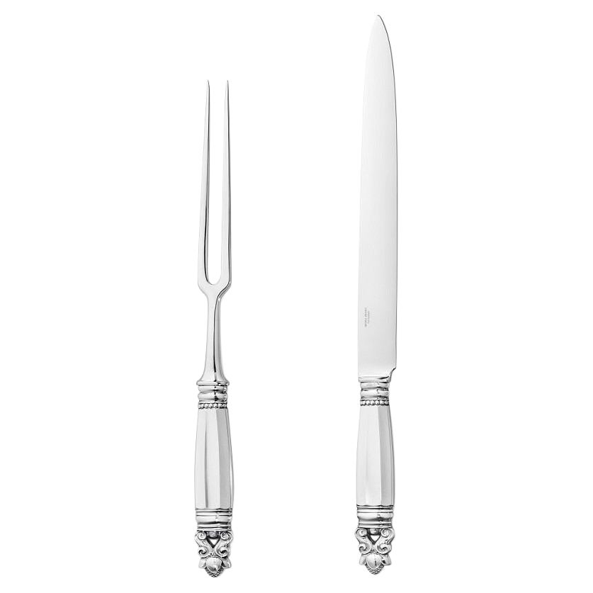 New Georg Jensen Acorn Sterling Silver Extra Large Two-Piece Carving Set For Sale