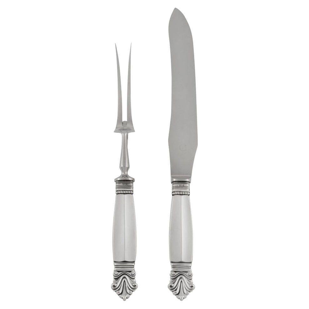 Large Georg Jensen Sterling Silver and Steel Acanthus Carving Set 243