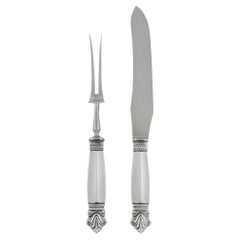 Large Georg Jensen Sterling Silver and Steel Acanthus Carving Set 243