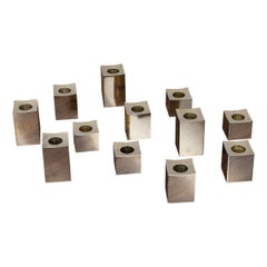 Group of 12 Cubic Solid Brass Candlesticks by Gusum Metallslöjden, Sweden