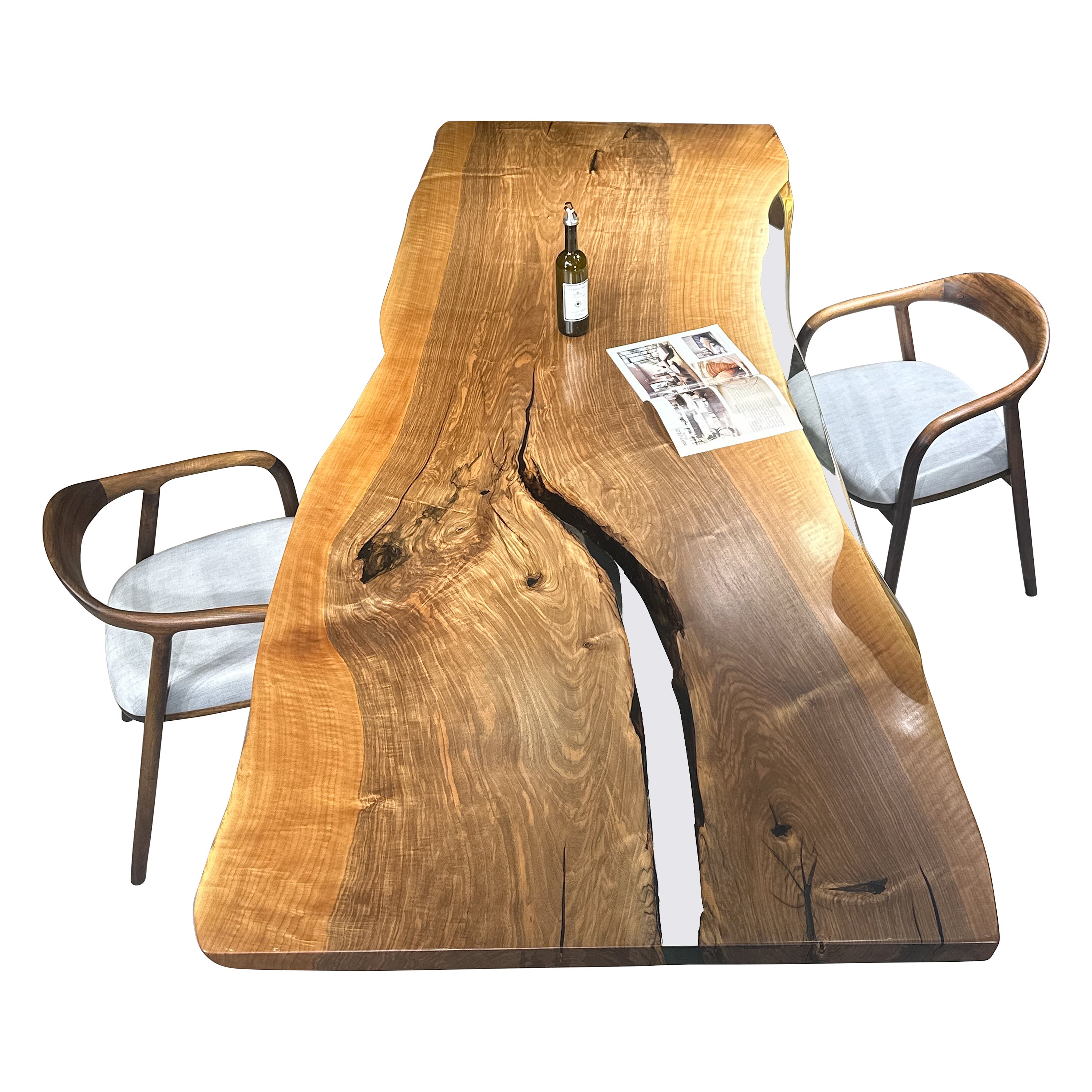 One Piece Walnut Wood River Dining Table For Sale