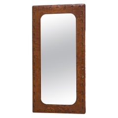 Retro French Leather-Covered Wall Mirror from the 1950s