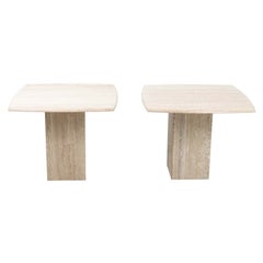 Pair Travertine Marble End Tables