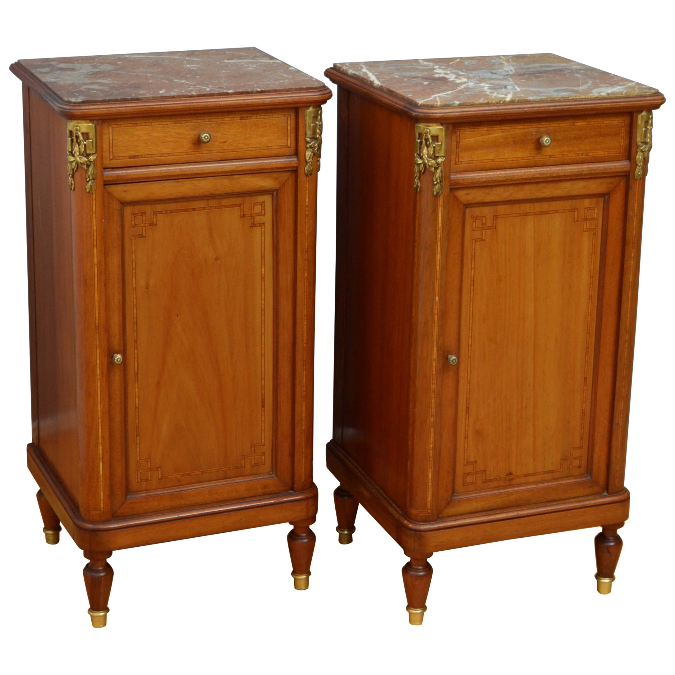 Pair of Turn of the Century Bedside Cabinets in Mahogany For Sale
