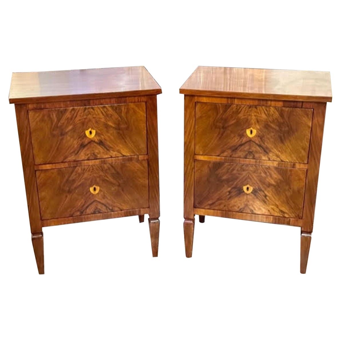 Pair of Italian Neo-Classical Burl Walnut Side Tables For Sale