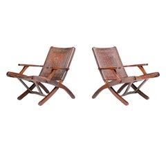 Used Angel I. Pazmino Cognac-colored Saddle Leather Arm Chairs Ecuador 1970s  