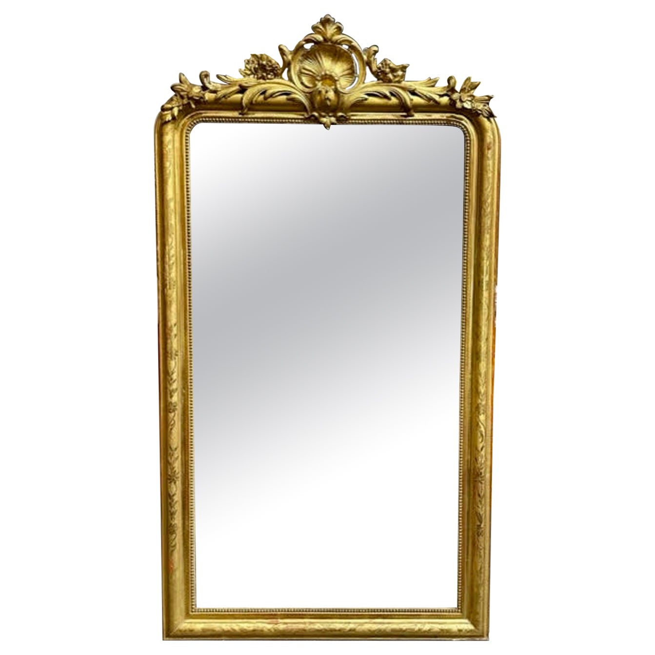 19th Century French Louis Philippe Carved and Giltwood Mirror with Crest For Sale