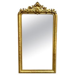 19th Century French Louis Philippe Carved and Giltwood Mirror with Crest