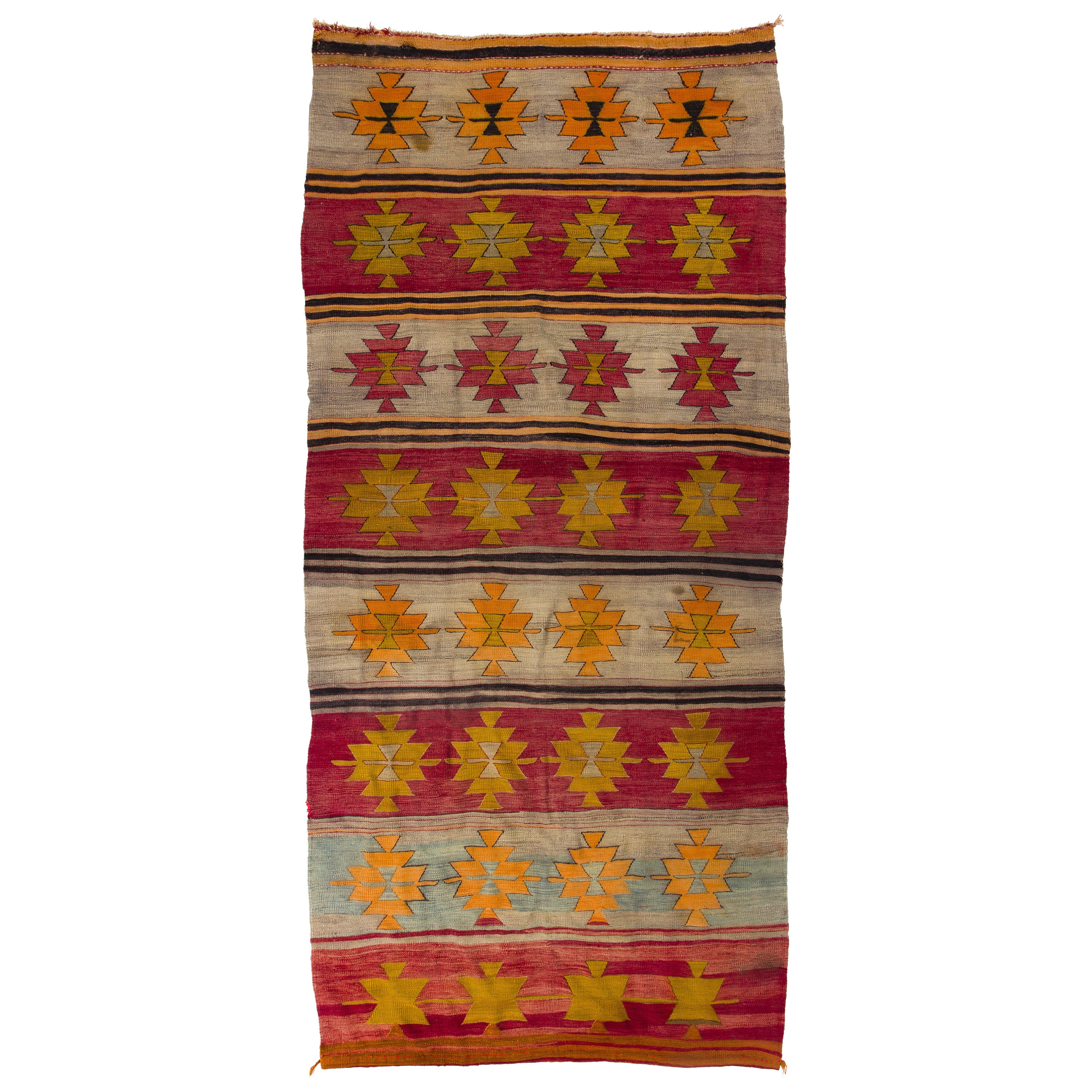 4.5x11.6 Mid-Century Anatolian Kilim Rug, Flat-Weave Floor Covering, 100% Wool For Sale