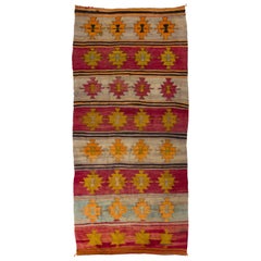 Retro 4.5x11.6 Mid-Century Anatolian Kilim Rug, Flat-Weave Floor Covering, 100% Wool