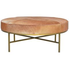'Tambour' Natural Hide and Brass Ottoman by Design Frères
