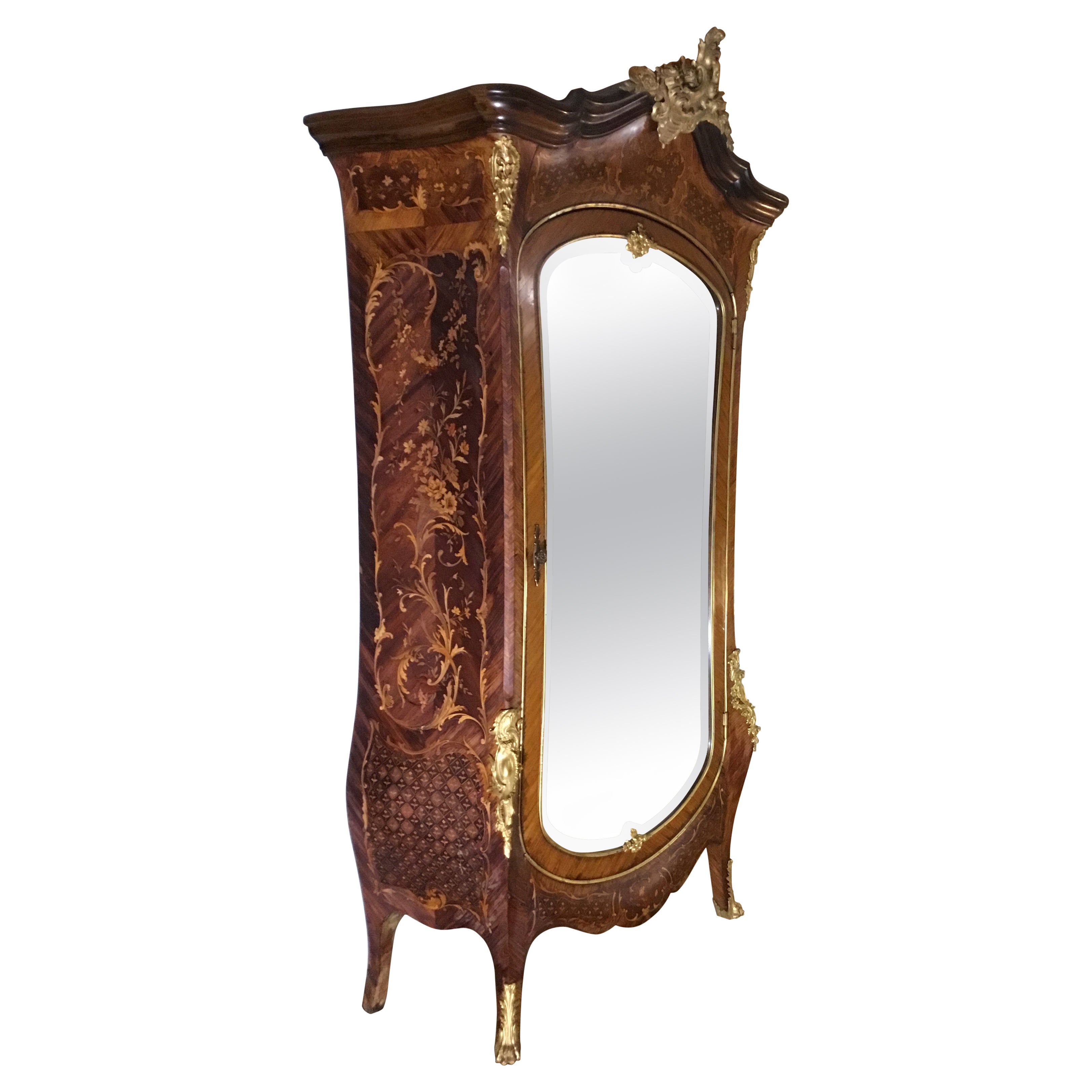 Louis XV Gilt Bronze Mounted Armoire in Kingwood For Sale