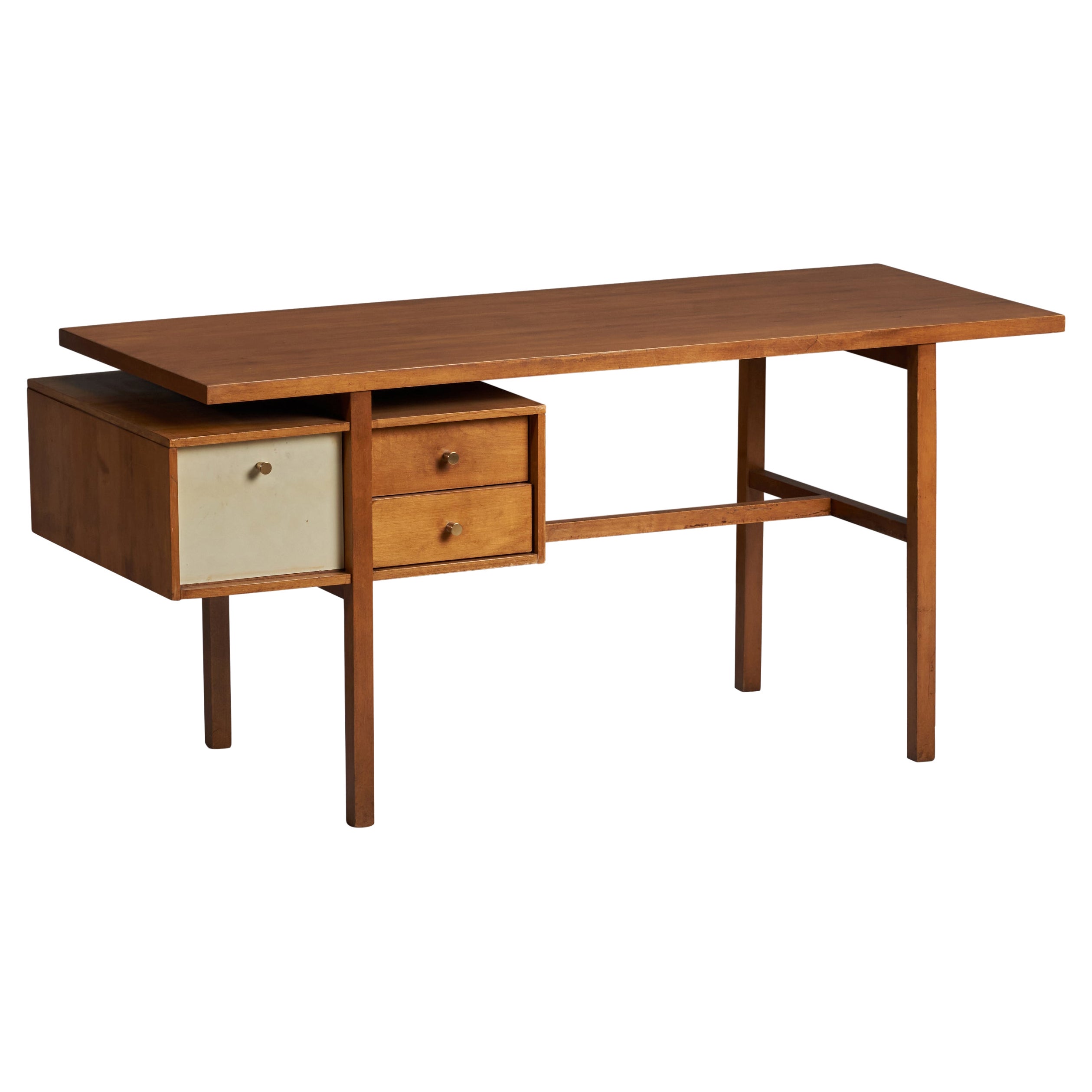 Milo Baughman, Rare Desk, Walnut, Brass, USA, 1950s