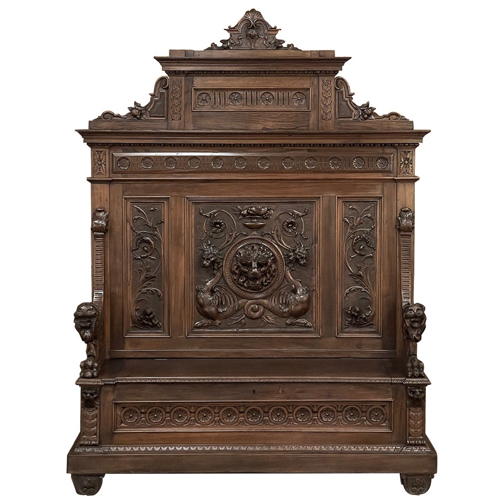 19th Century Grand Italian Renaissance Walnut Hall Bench For Sale