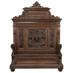 Antique 19th Century Grand Italian Renaissance Walnut Hall Bench
