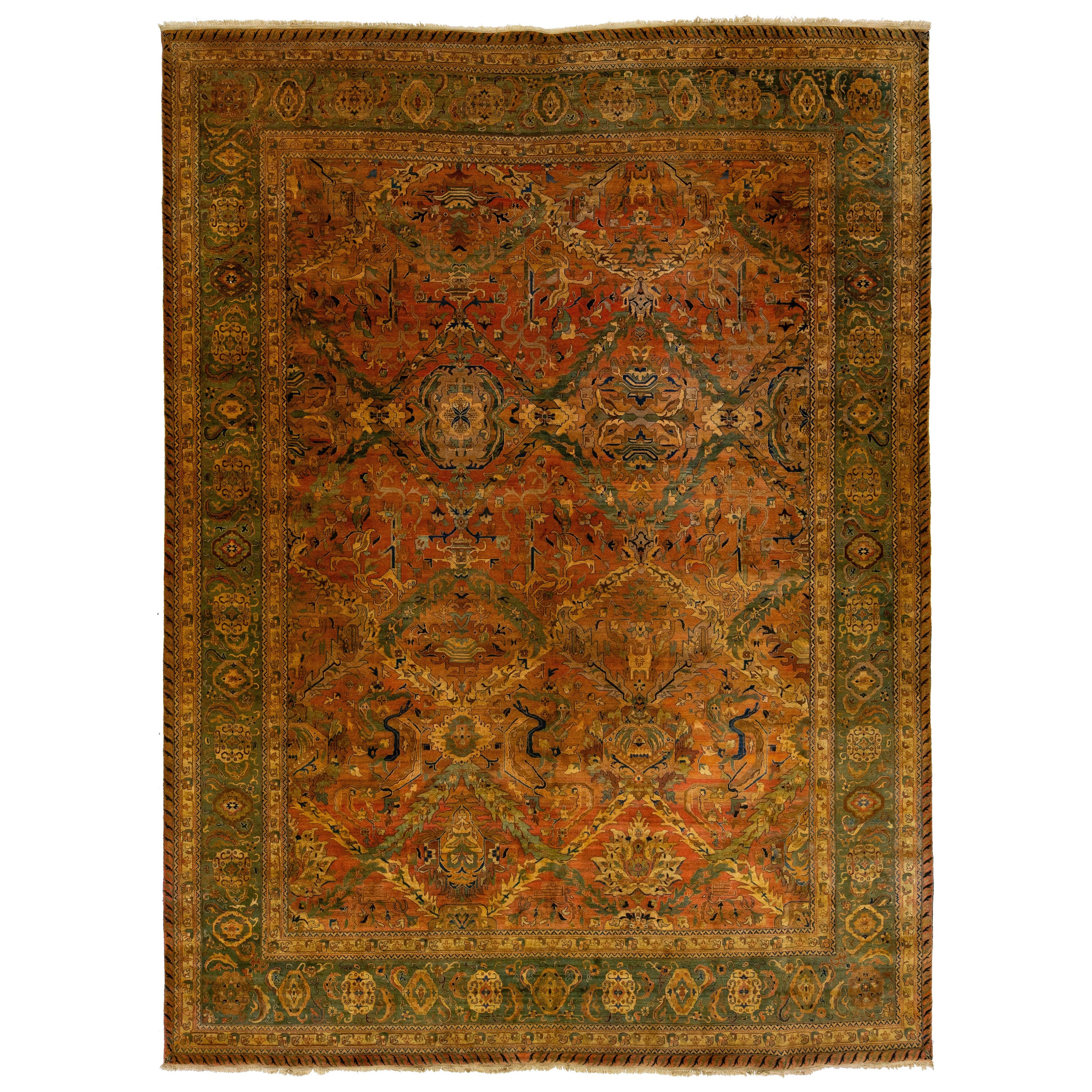 Vintage Rust Sultanabad Persian Wool Rug With Allover Motif For Sale