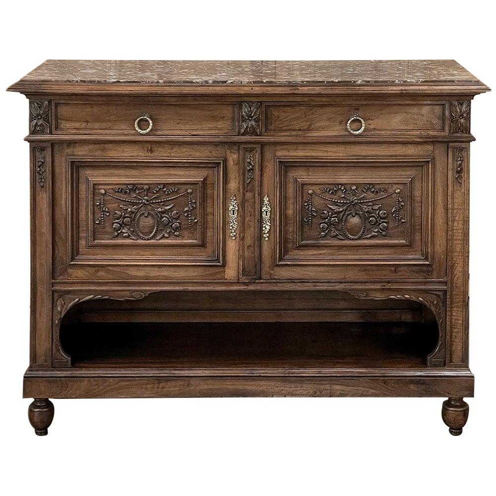 19th Century French Louis XVI Walnut Marble Top Buffet For Sale
