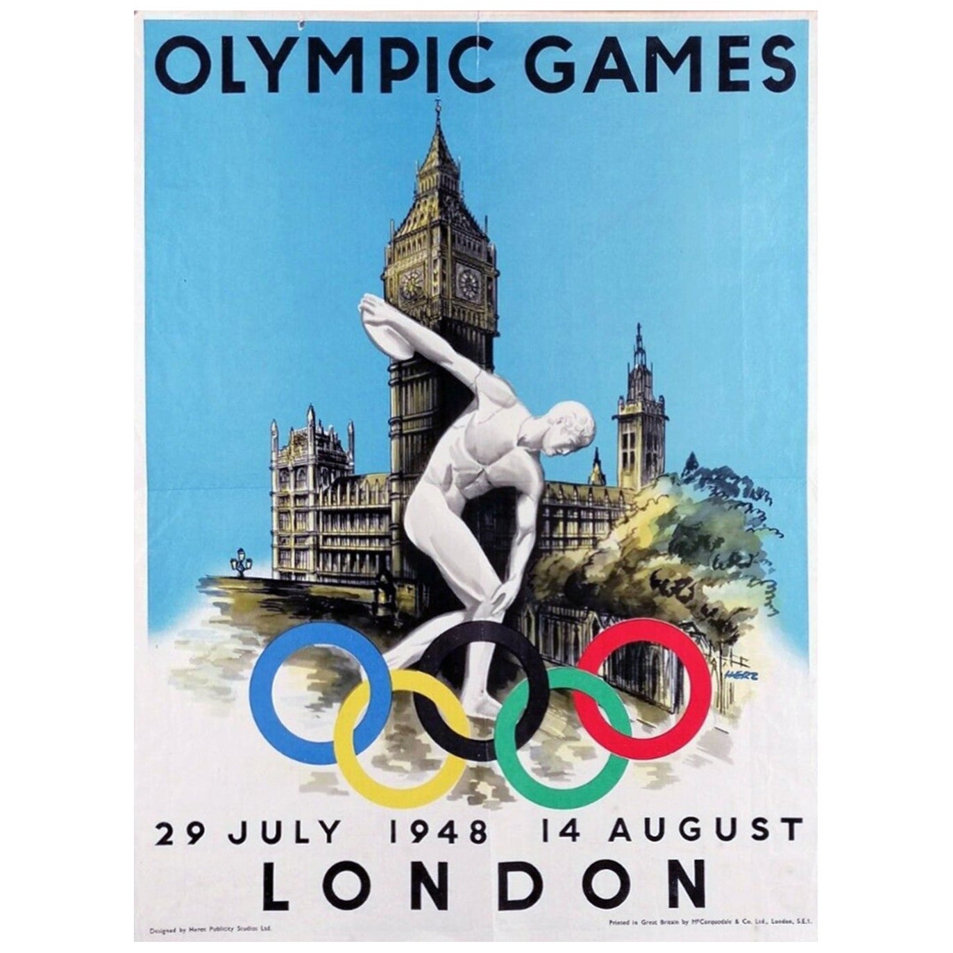 Affiche vintage originale des Jeux olympiques de Londres de 1948 - Walter Herz en vente