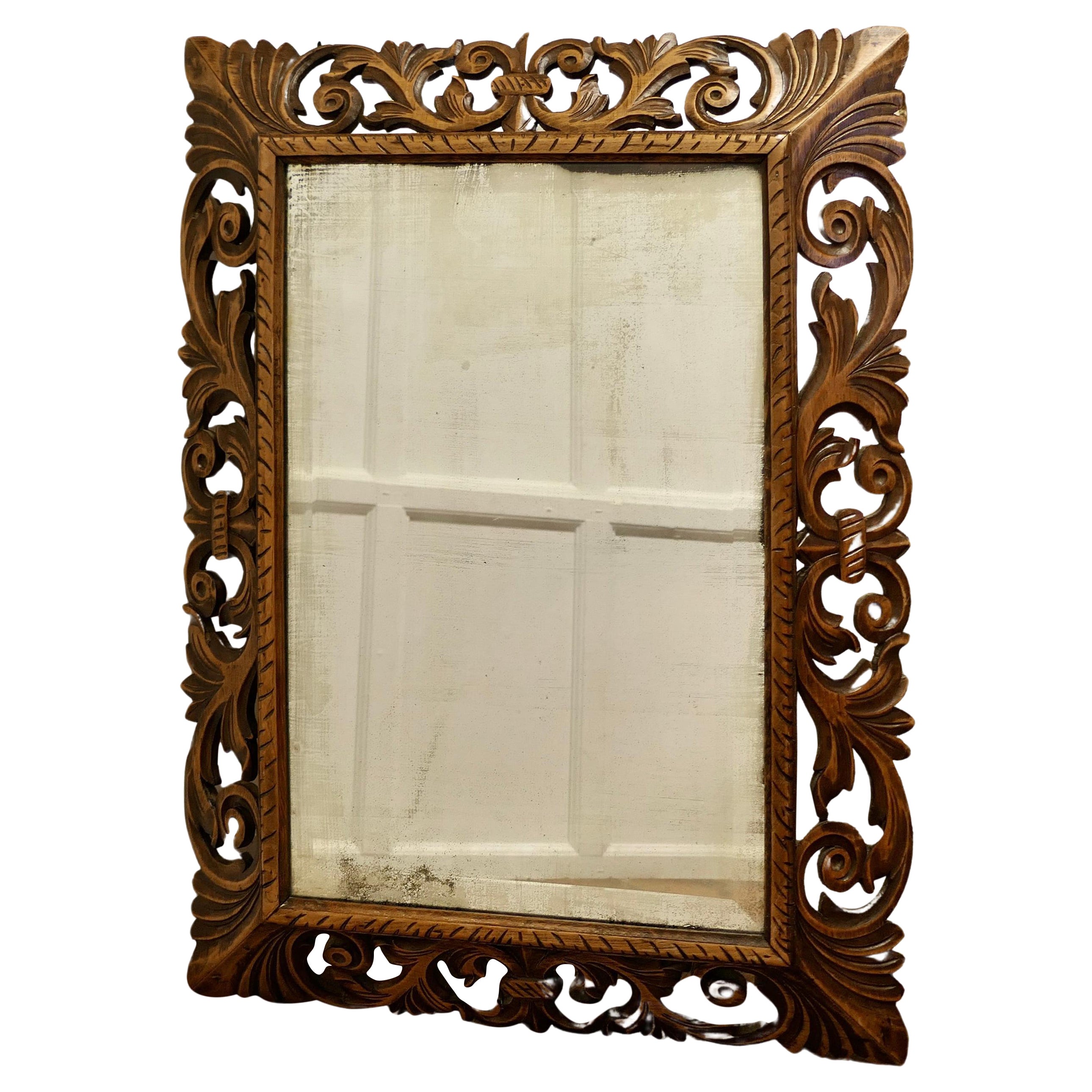 Large French Gothic Carved Oak Mirror   6” wide Oak Mirror Frame  For Sale