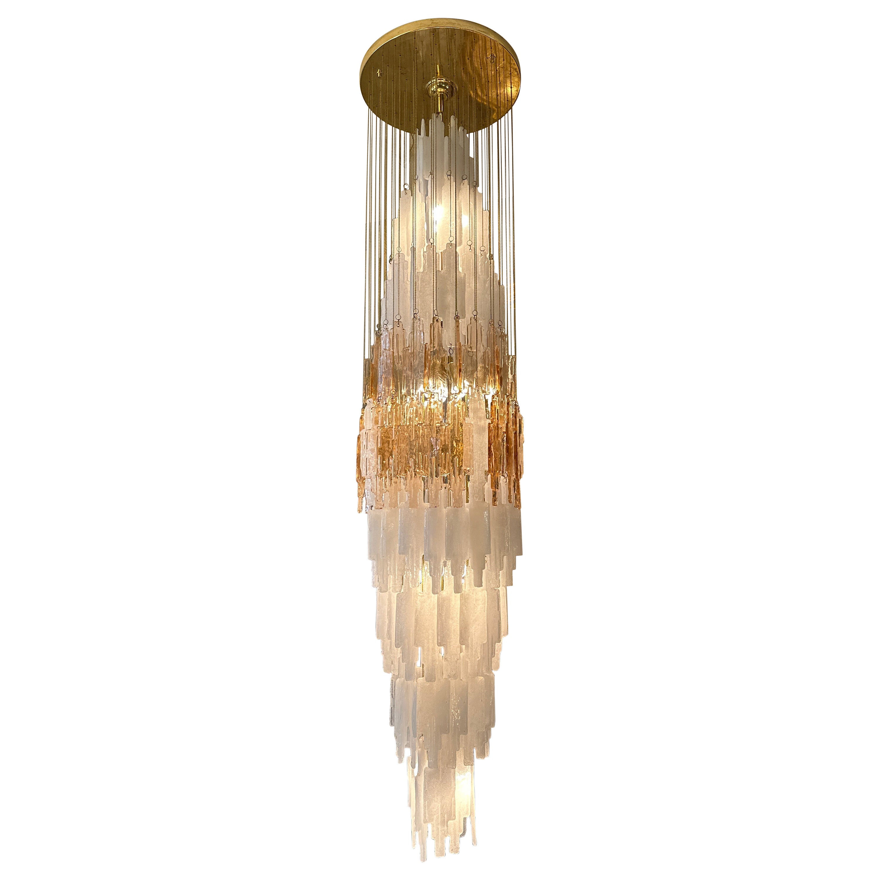 A Monumental Italian Murano Glass Waterfall Cascade Pendant By Poliarte  For Sale