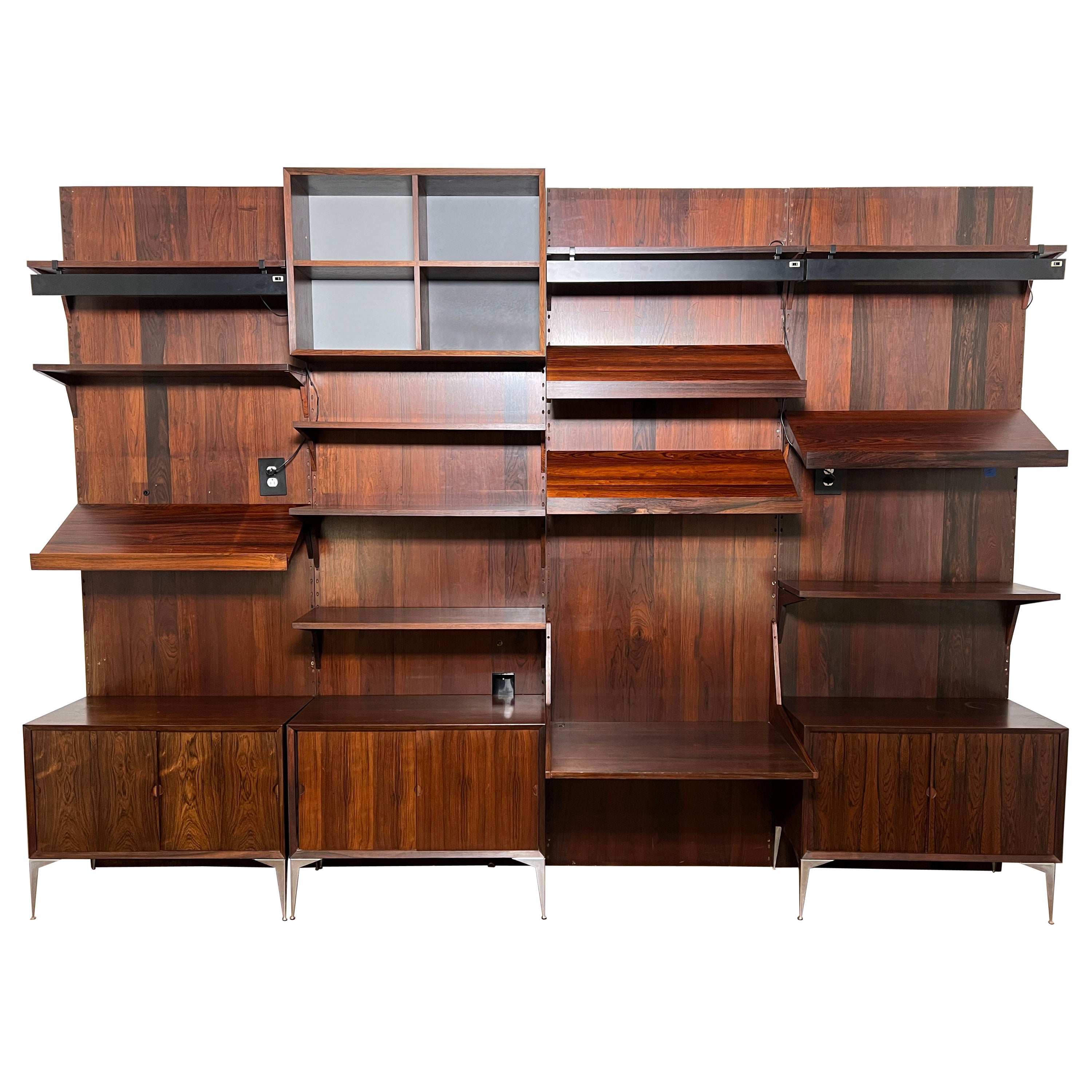 Poul Cadovius For Royal System Cado Danish Rosewood Four Bay Wall Unit For Sale