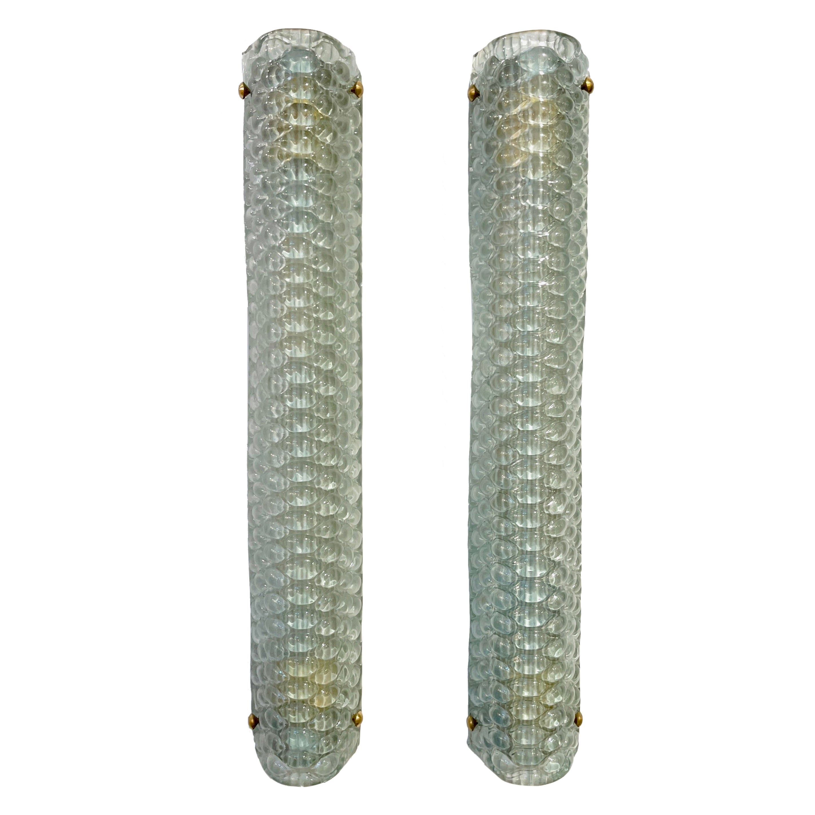 Modernity Italian Fontana Arte Style Aqua Blue Murano Glass Brass Bubble Sconces (Appliques à bulles en verre de Murano)