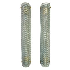 Modern Italian Fontana Arte Style Aqua Blue Murano Glass Brass Bubble Sconces
