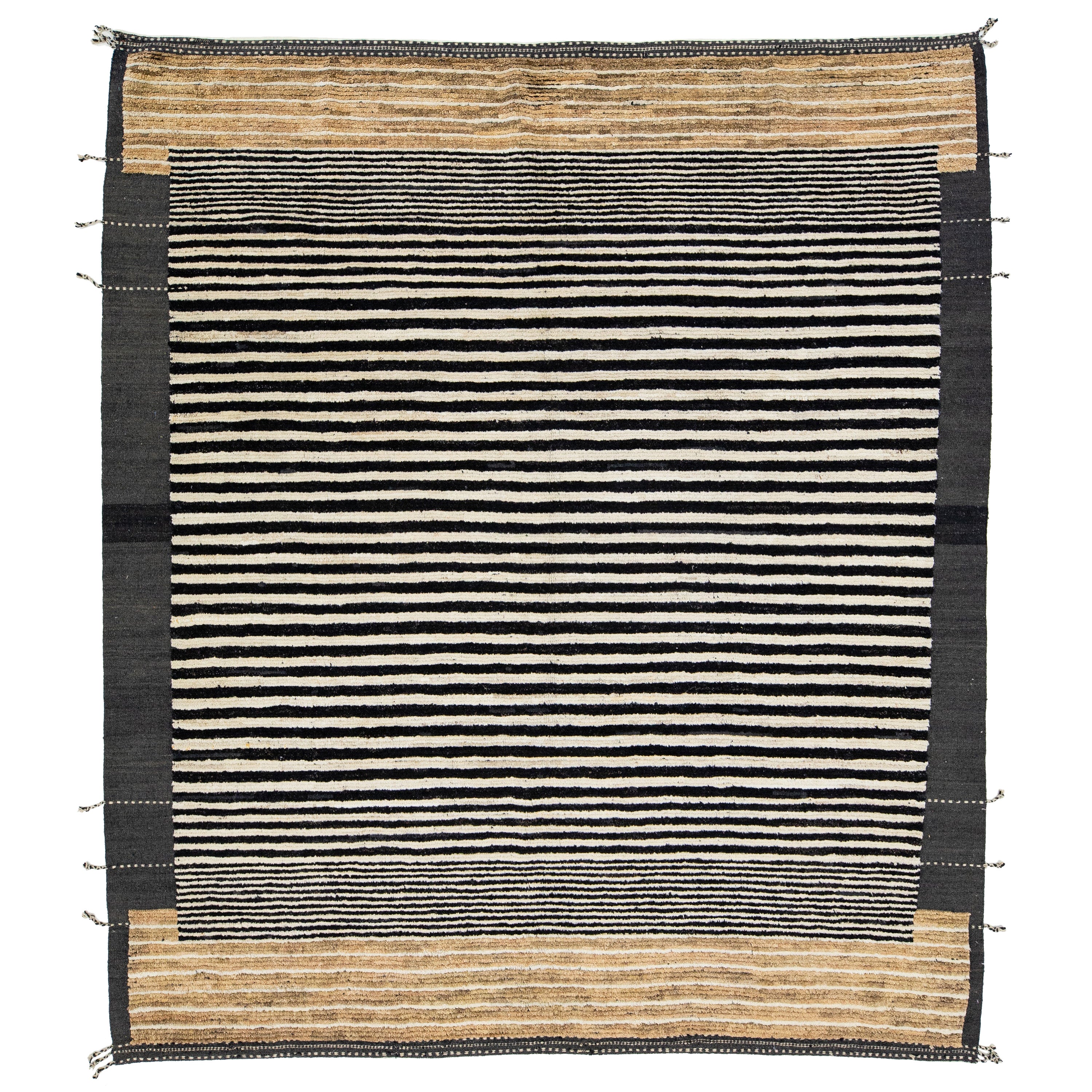 Contemporary Moroccan Wool Rug featuring Retro-inspired Design and Earthy Tones For Sale