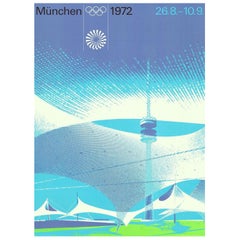 Estadio de los Juegos Olímpicos de Múnich 1972 - Otl Aicher Póster original de época