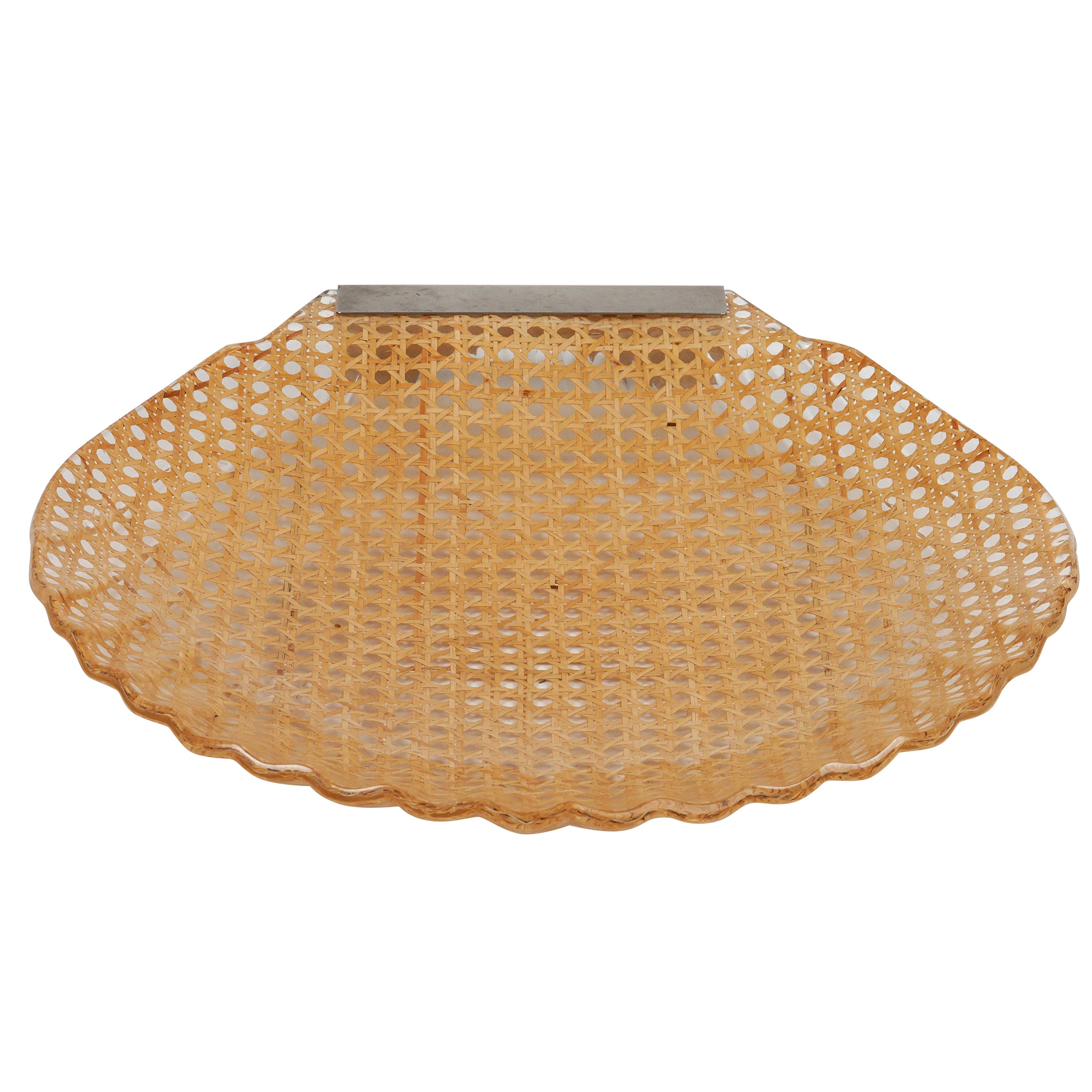 Shell Serviertablett aus Lucite und Rattan im Christian Dior-Stil, Frankreich, 1970er Jahre