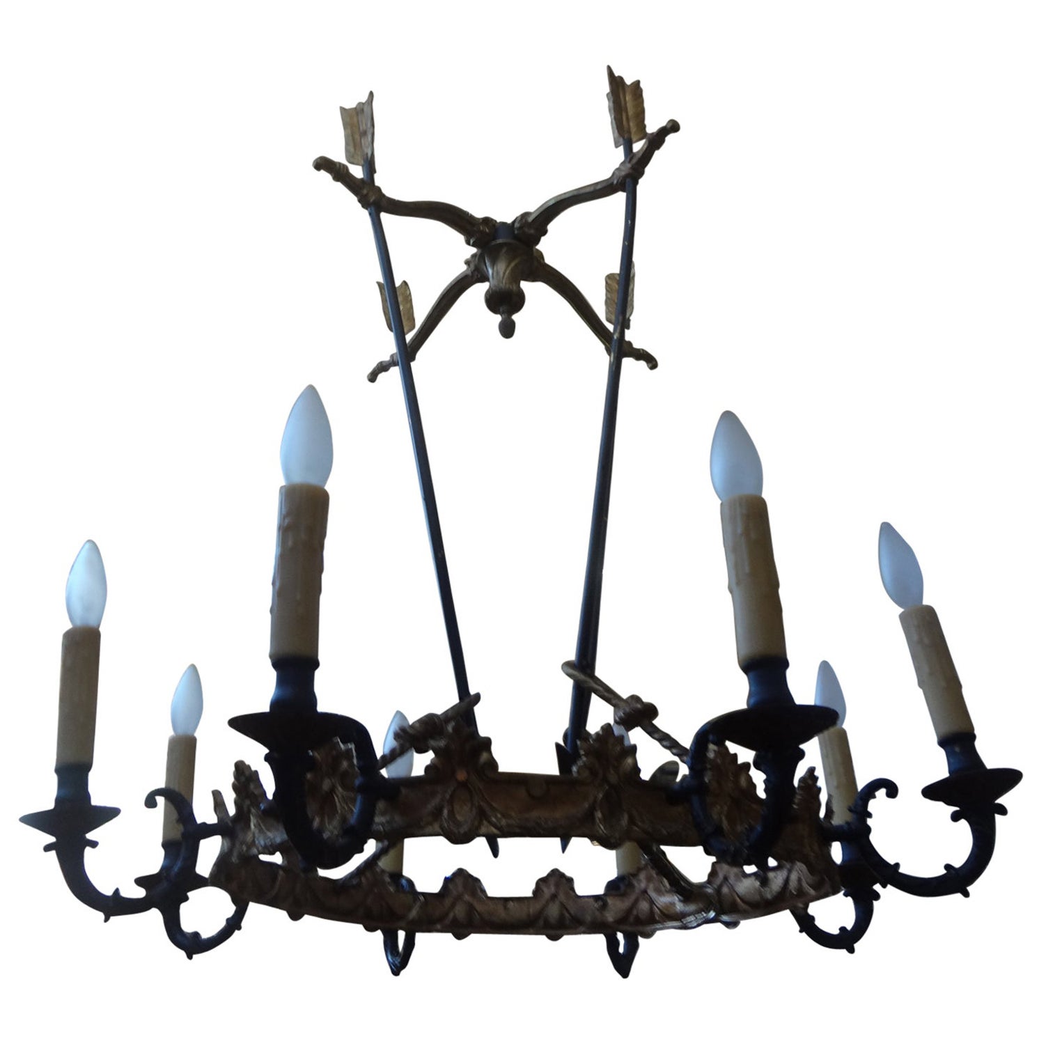 French Empire Style Bronze Chandelier With Arrows For Sale