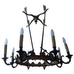 Antique French Empire Style Bronze Chandelier With Arrows