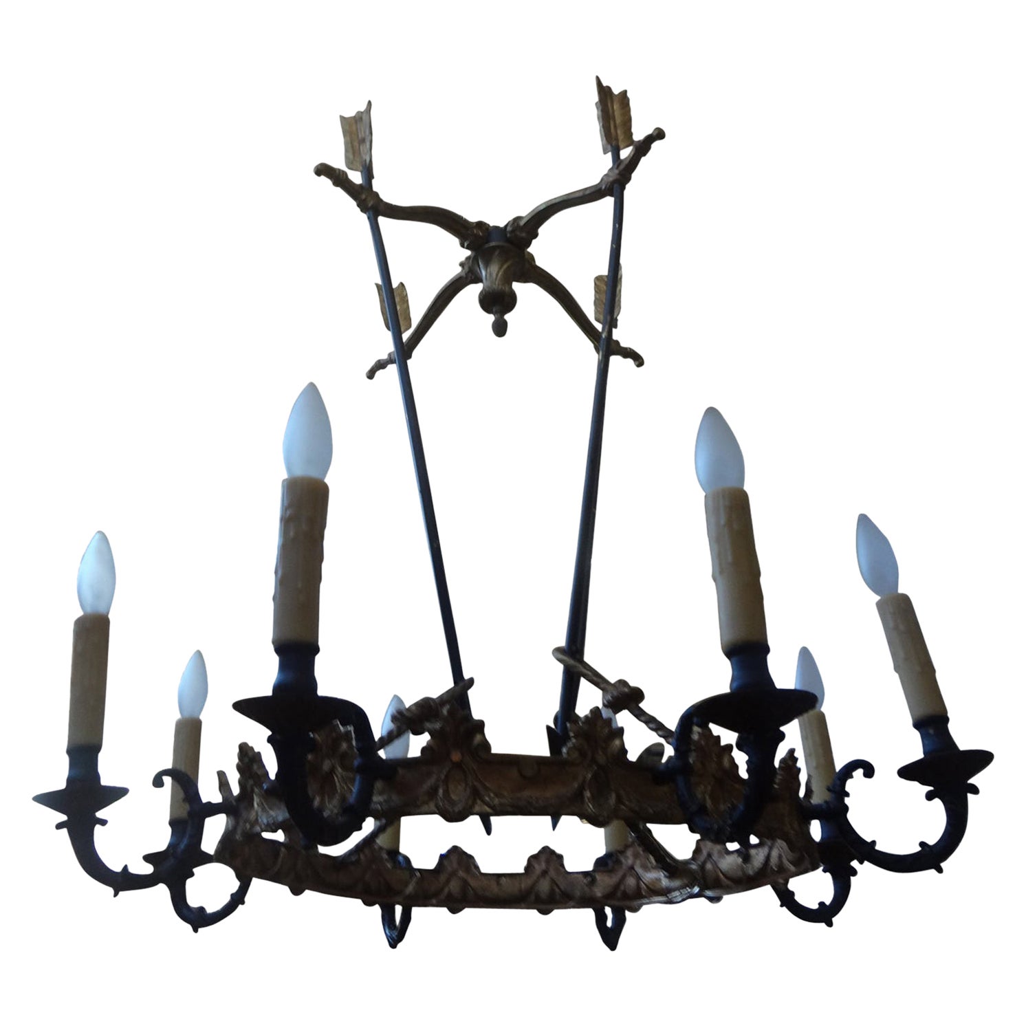 Lampadario in bronzo stile Impero francese con Arrow in vendita