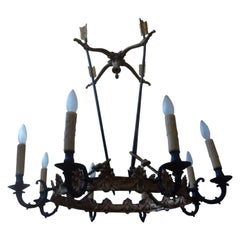 Antique French Empire Style Bronze Chandelier With Arrows