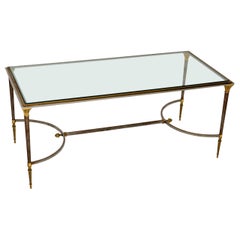 1970's Vintage French Steel & Brass Coffee Table