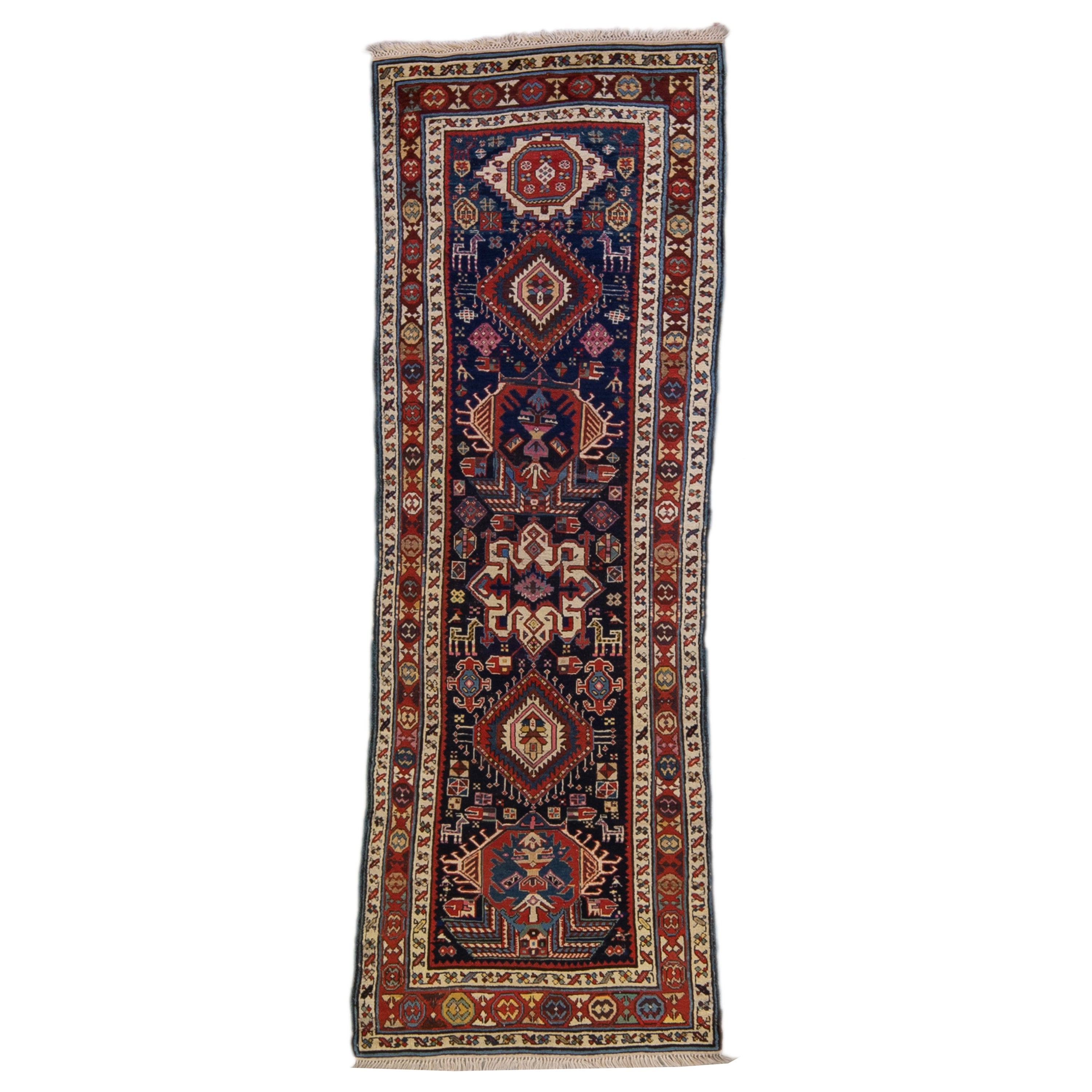 Blue Antique North West Persian Wool Runner With Tribal Motif For Sale