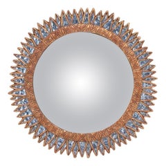 Gilt resin and blue textured glass mirror in the manner of Line Vautrin