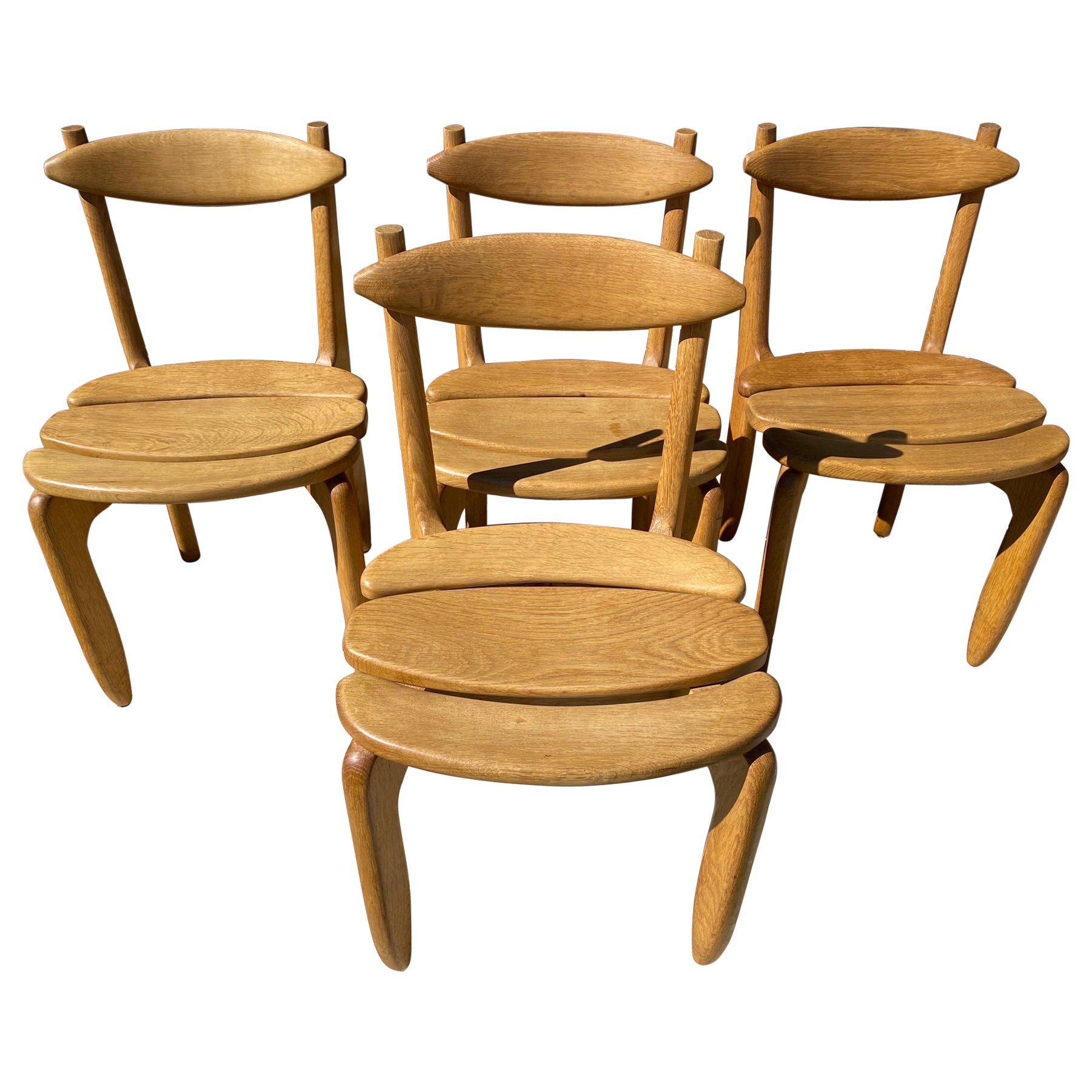 Set of 4 Guillerme et Chambron 'Thierry' Dining Chairs Made of Solid Oak