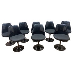 MCM Italian Eero Saarinen Designed Black Swivel Tulip Dining Chairs - Set of 8