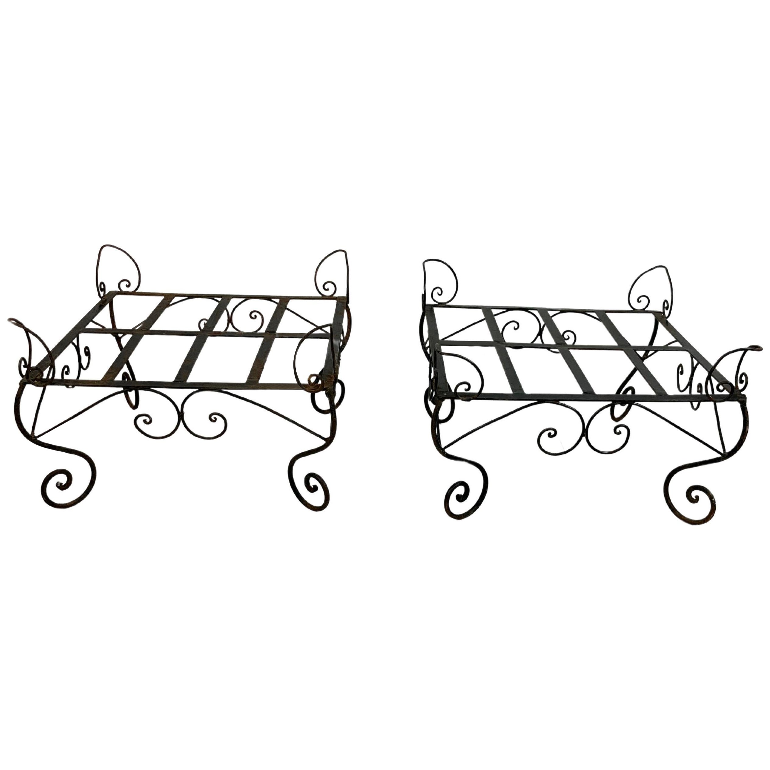 Pair of Wrought Iron Vase Holders, Italy, 1970s For Sale