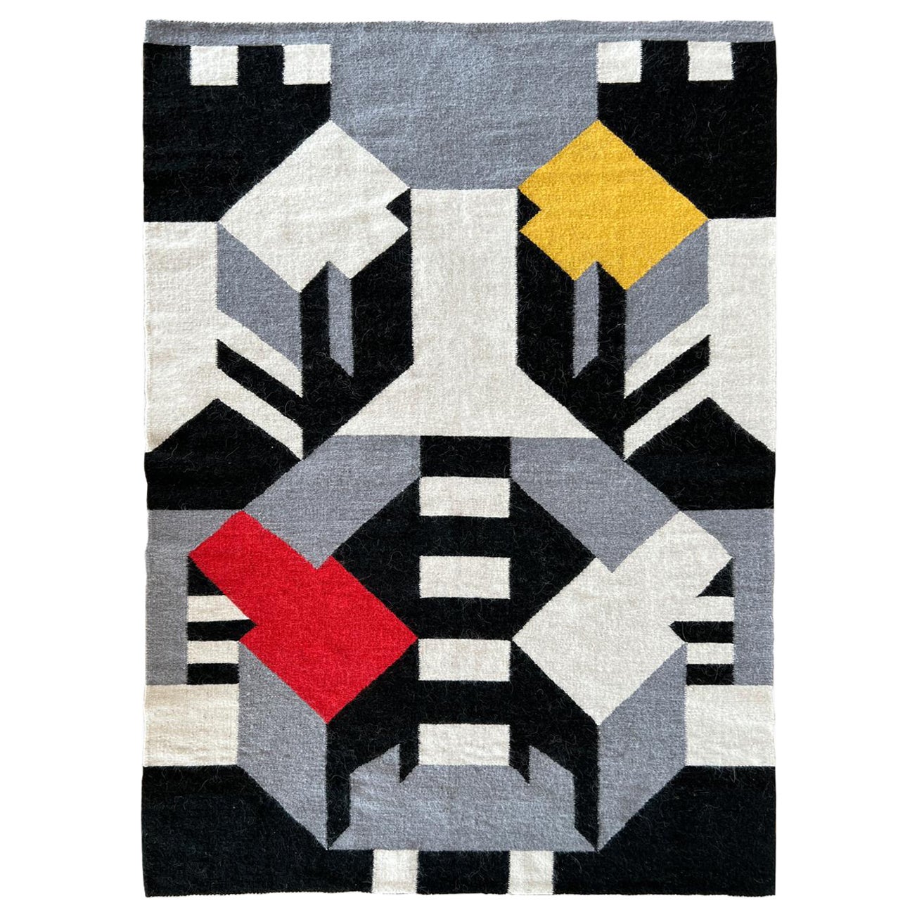 Hand-woven wool rug "Flattened City C" by Maria Sanchez For Sale