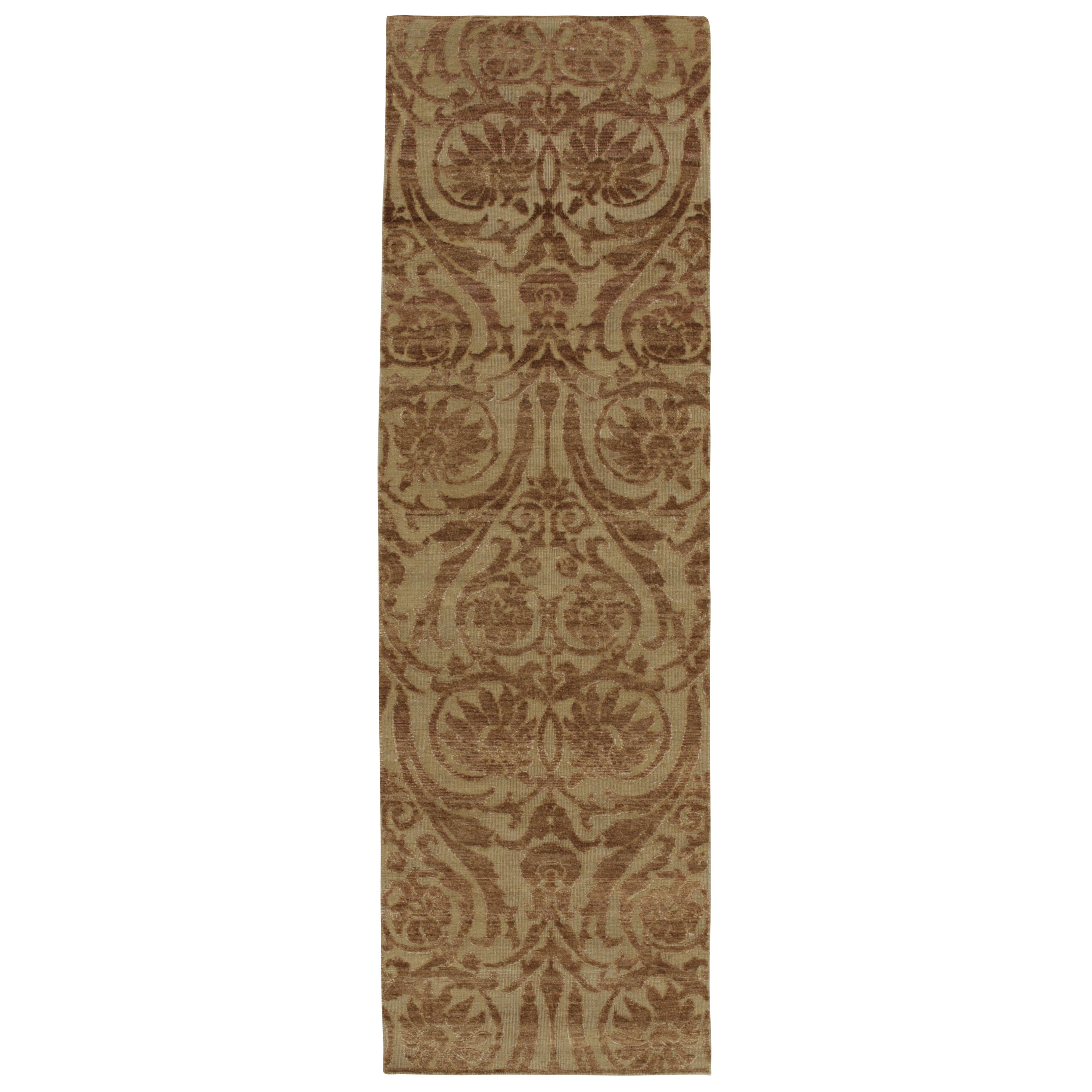 Rug & Kilim’s European style Runners in Beige with Brown Floral Patterns For Sale