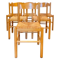 6 Stühle aus Binsen und Massivholzrahmen, um 1970