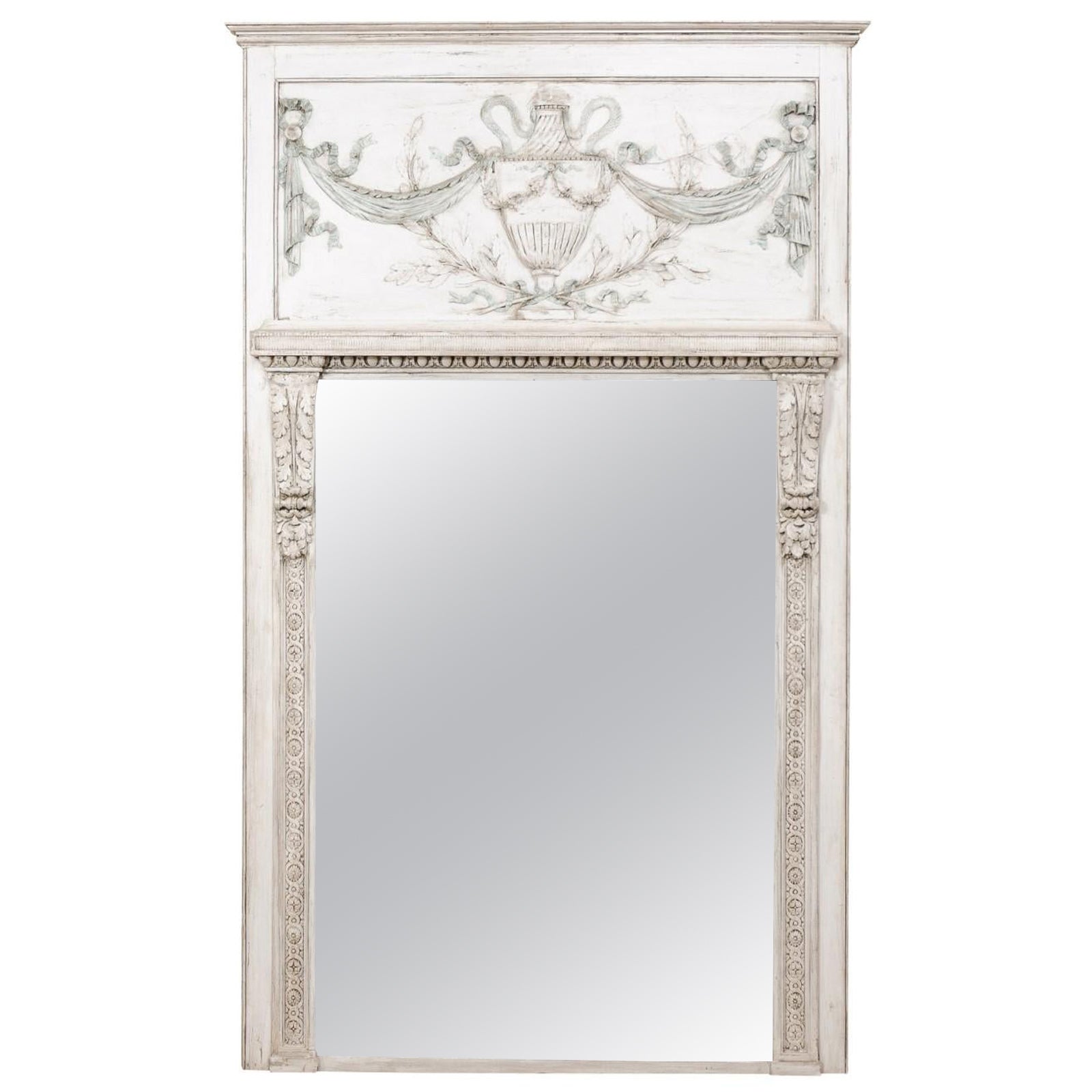 French Neoclassical Style Trumeau Mirror, 7+ Ft For Sale