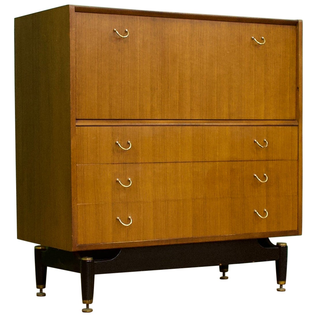 Mid Century Tola and Black Tallboy Chest from G Plan, 1950s For Sale