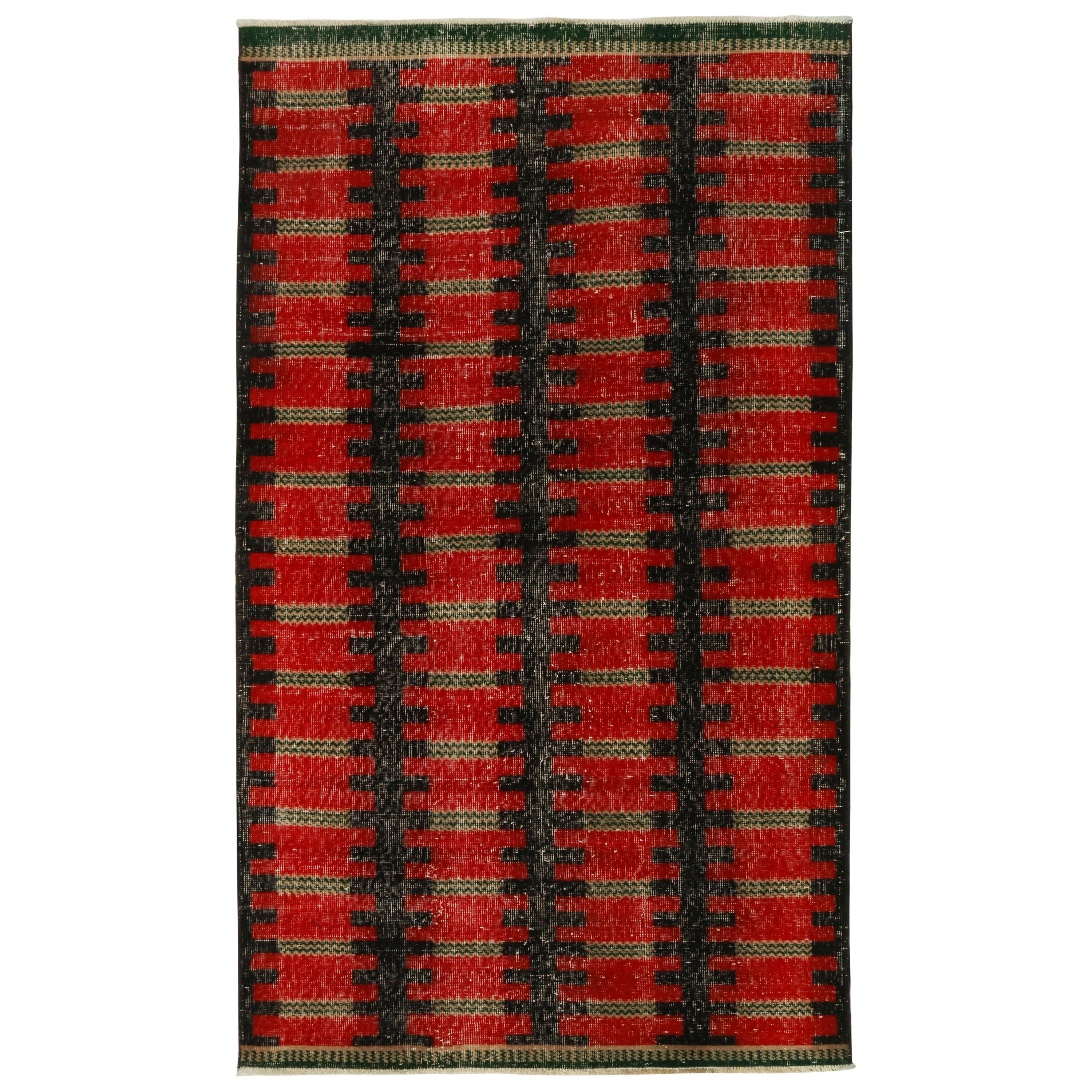 Vintage Zeki Müren Rugs with Red and Black Geometric Pattern, by Rug & Kilim