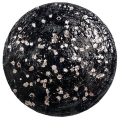 Black Round abstract Painting , Tar and melted Pewter 