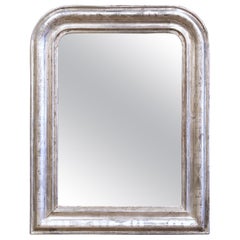 19th Century Louis Philippe Silver Leaf Mirror with Engraved Geometric Motifs