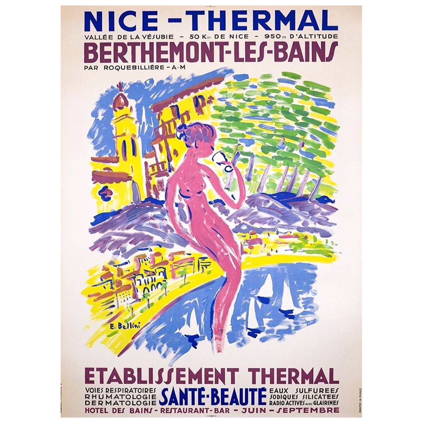 Belle affiche vintage originale du Berthemont-les-bains, 1960