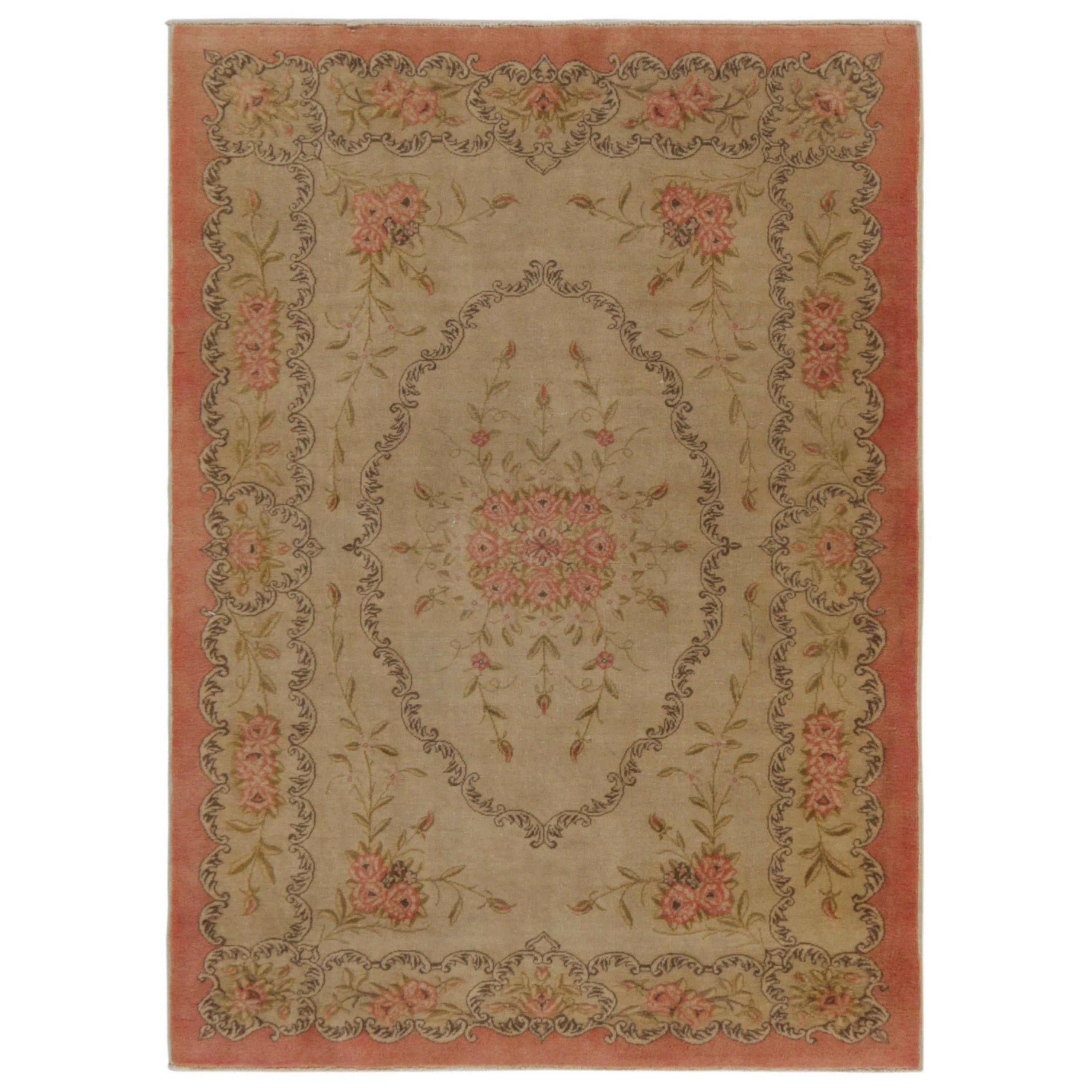 Vintage Hereke-Teppiche in Beige mit Medaillons und Blumenmuster von Rug & Kilim